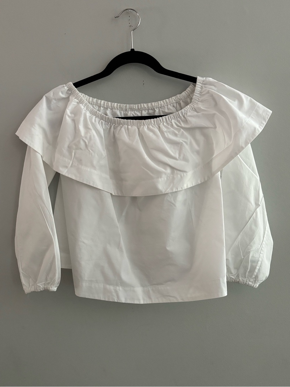Aritzia Wilfred White Off The Shoulder Ruffle Blouse Poplin Cotton Crop Top XS